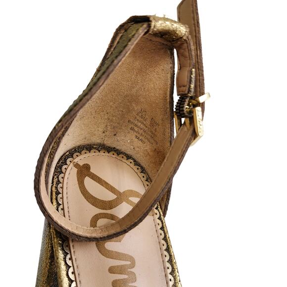 Sam Edelman Womens Yaro Heeled Sandals Size 8.5 Pure Gold Brushed Suede Open Toe - Picture 5 of 12